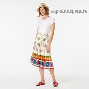 NWT J Crew Rainbow Plaid Grid Floral Hem Pleated Satin Midi Skirt 6